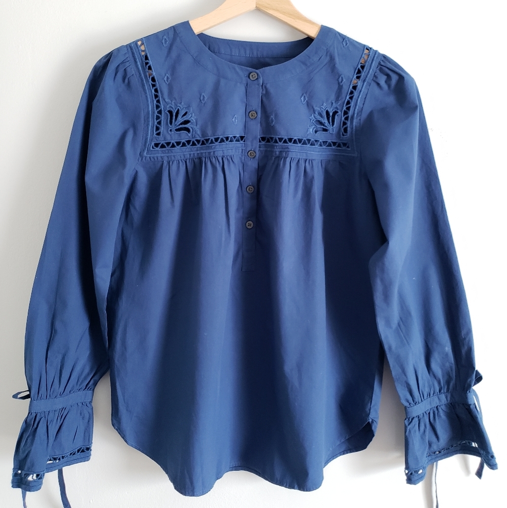 Ann Taylor LOFT Blue Cotton Blouse